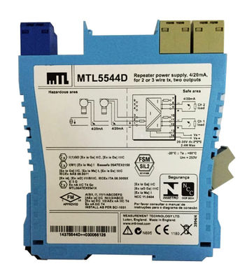 MTL5544D Repeater stroomtoevoer MTL-instrumenten 4/20ma Voor 2 of 3 draadtransmitters Twee uitgangen