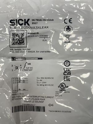 IP20 Terminals EN 60529 SICK YF8U14-050VA3XLEAX Sensor/actuatorkabel met stroomverbruik van 40 mA